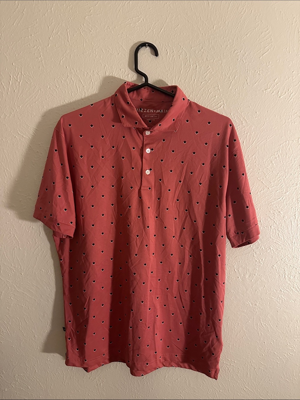 Mizzen+Main Coral Short-Sleeve Polo with Micro Diamond Print